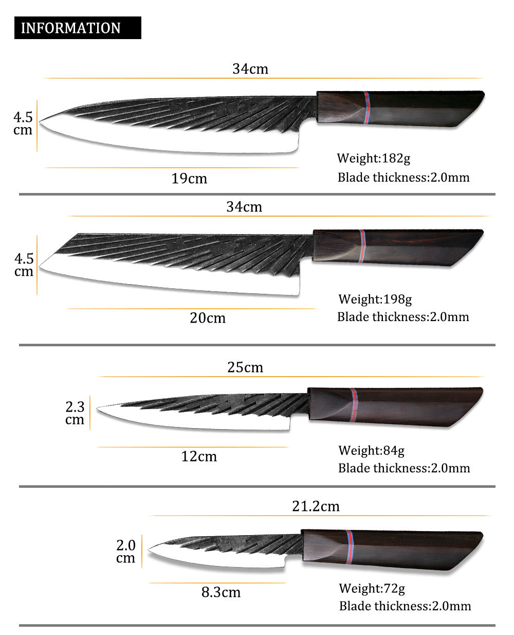 Japanese cutting knife set