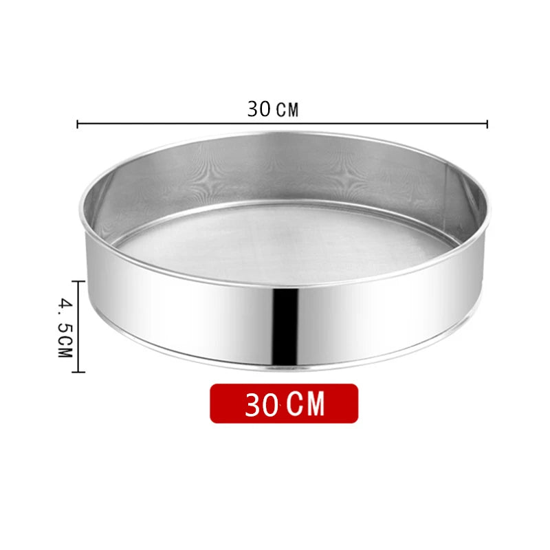 Round Screened Strainer Stainless Steel Flour Sieve Hand-Baking Pastry Kitchen Food Tools Tea Sugar Fine Mesh Sifter 15cm-30cm