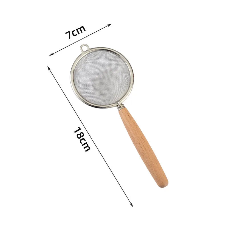 1/3pcs Stainless Steel Colander with Wooden Long Handle Hanging Ear Kitchen Strainer Filter Fine Mesh Sieve Sifter Kitchen Tools