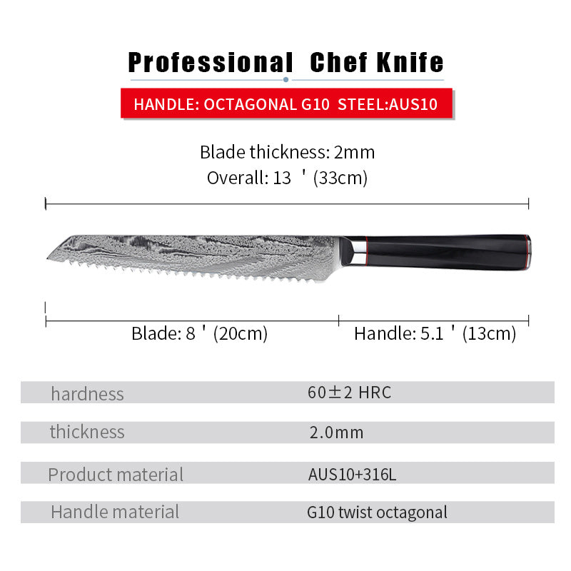 Japanese Damascus Steel Bread Knife