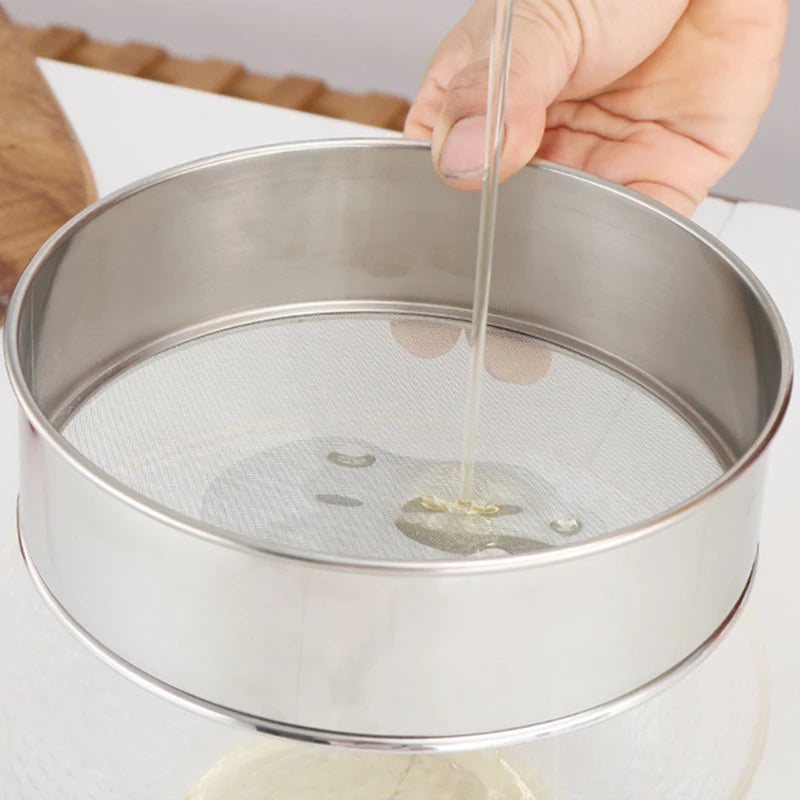 Round Screened Strainer Stainless Steel Flour Sieve Hand-Baking Pastry Kitchen Food Tools Tea Sugar Fine Mesh Sifter 15cm-30cm