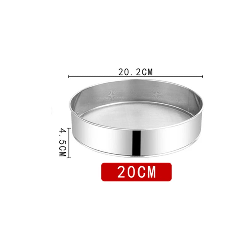 Round Screened Strainer Stainless Steel Flour Sieve Hand-Baking Pastry Kitchen Food Tools Tea Sugar Fine Mesh Sifter 15cm-30cm