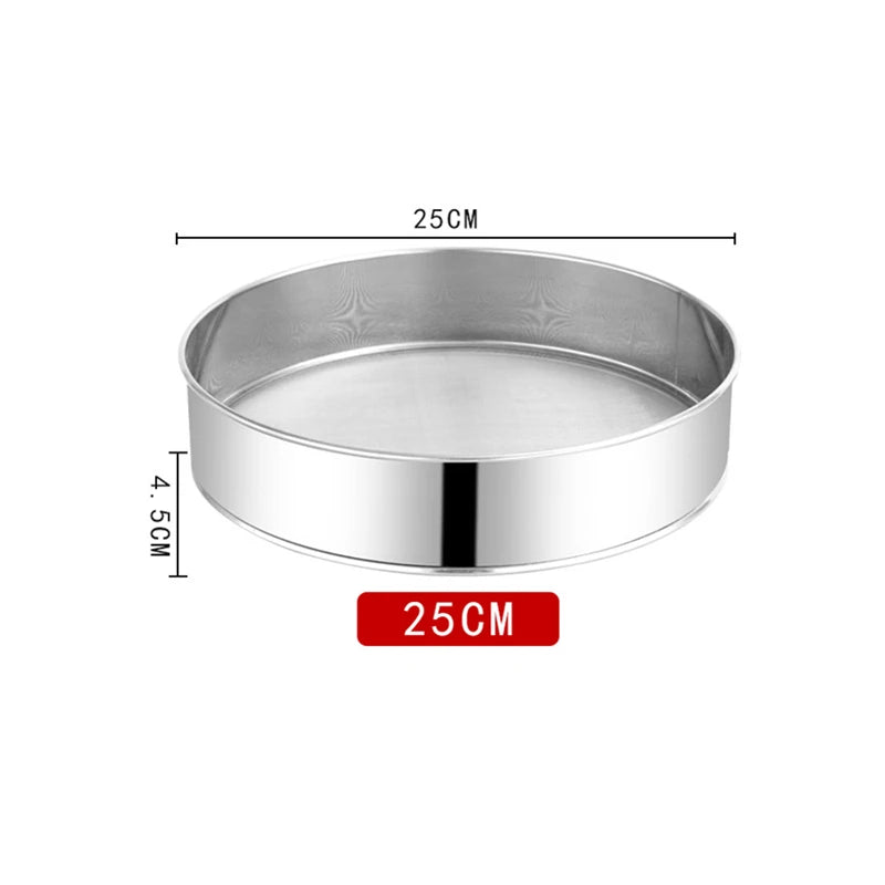 Round Screened Strainer Stainless Steel Flour Sieve Hand-Baking Pastry Kitchen Food Tools Tea Sugar Fine Mesh Sifter 15cm-30cm