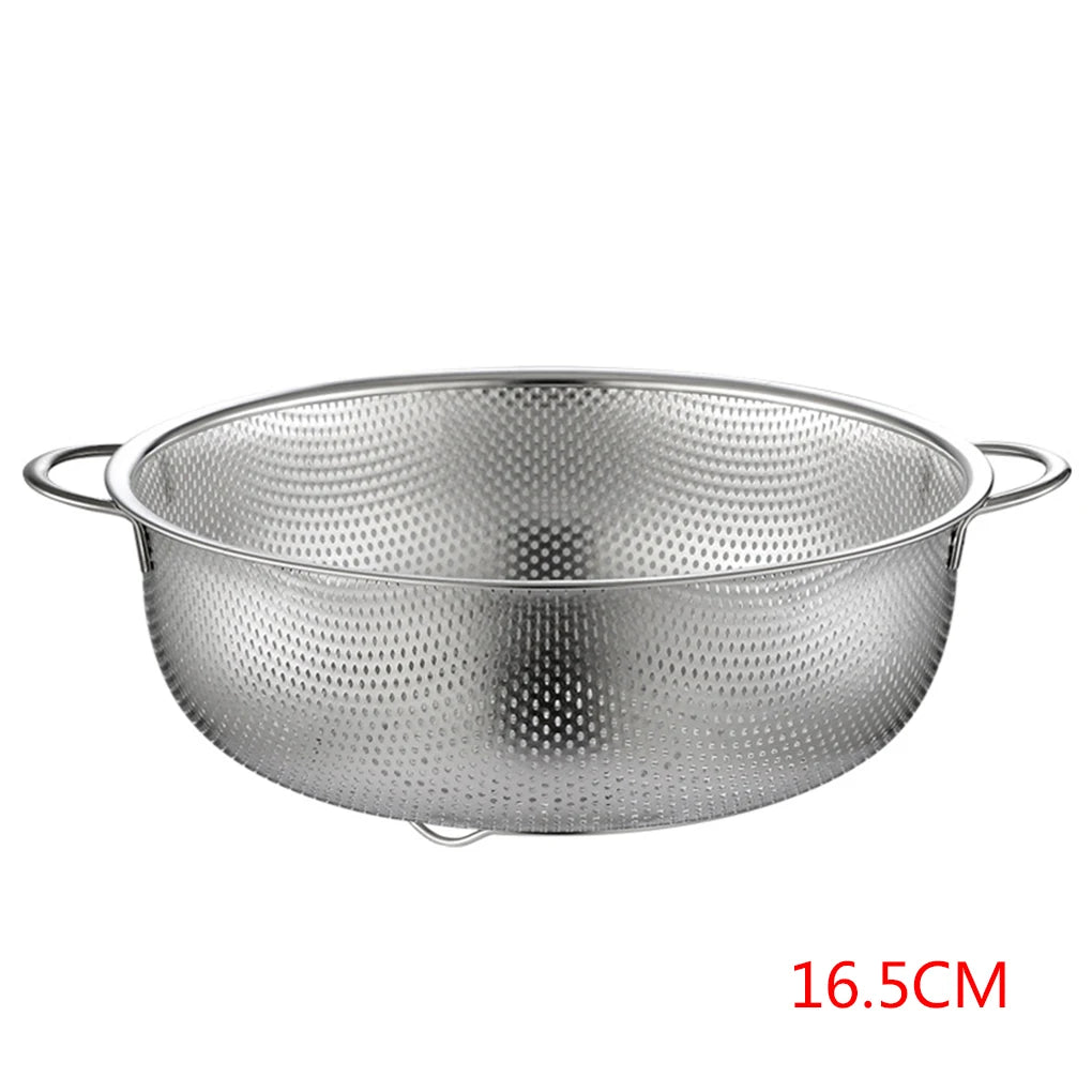 All Purpose Stainless Steel Fine Mesh Strainer Net Baskets with Handles Resting Base Colander Set Kitchen Supplies